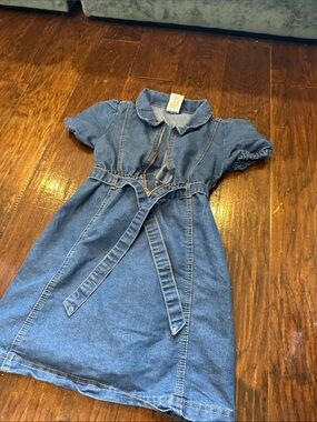 Vince Camuto Girls Blue Denim Dress with Tie Waist